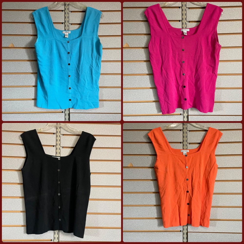 Hannah Womens‎ Knit Button Front Tank Top Square Neck Rayon Blend Lot of 4 L XL